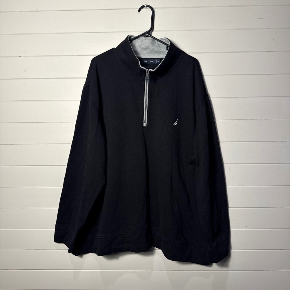 Nautica 1/4 Zip Fleece Pullover Mens 3XL Black Collar Sweatshirt Logo Big‎ Tall